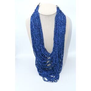 Chico’s Blue Seed Bead Multistrand Necklace Silver Tone NWT Statement